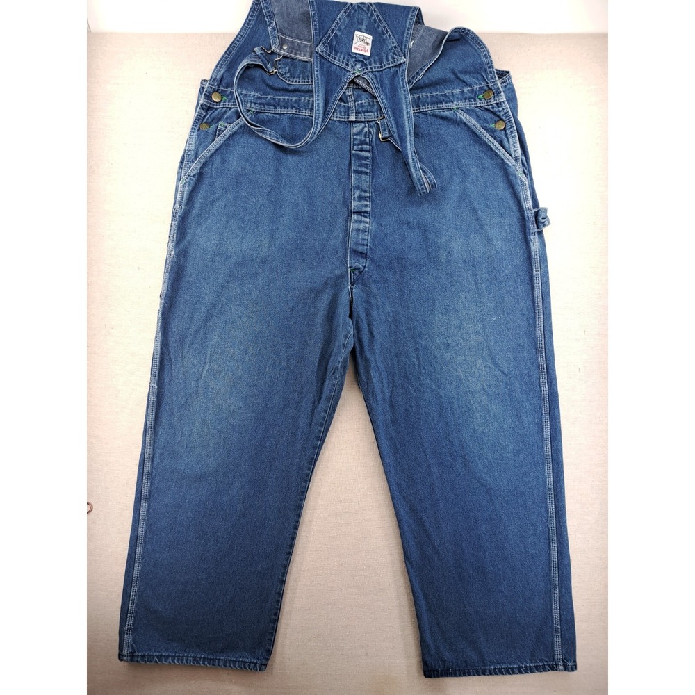 Vintage Pointer Bib Overalls Mens 44x28 Blue Jeans Denim Carpenter Made USA W45"